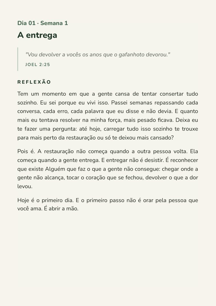Página do Dia 01 com versículo e reflexão